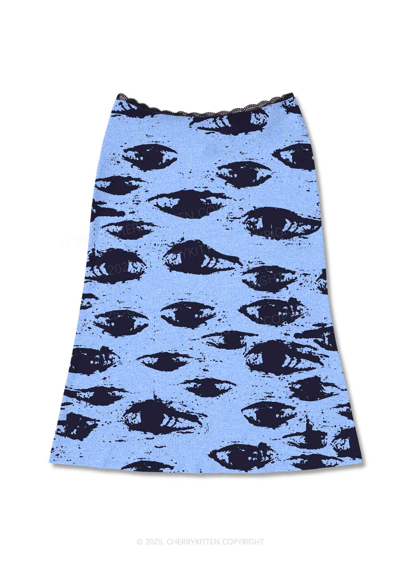 Eyes In The Blue Y2K Print Midi Skirt Cherrykitten