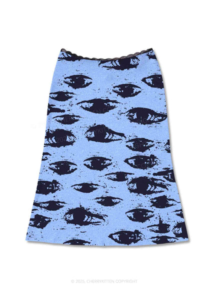 Eyes In The Blue Y2K Print Midi Skirt Cherrykitten