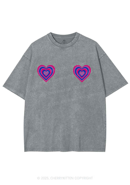 Bisexual Heart Pride Y2K Shirts Washed Tee Cherrykitten