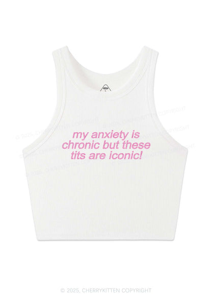 Glitter My Anxiety Is Chronic Y2K Crop Tank Top Cherrykitten