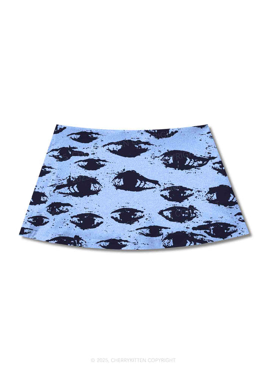 Eyes In The Blue Y2K Print Mini Skirt Cherrykitten