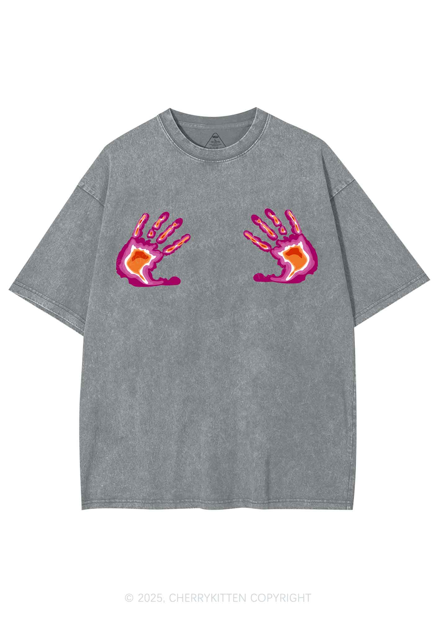 Lesbian Thermal Hands Y2K Shirts Washed Tee Cherrykitten