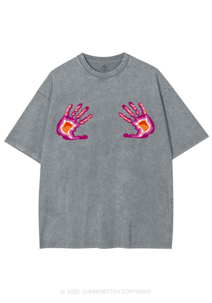 Lesbian Thermal Hands Y2K Shirts Washed Tee Cherrykitten