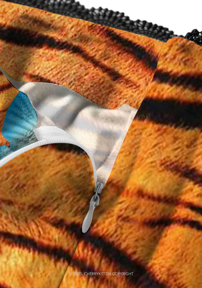 Tiger With Flowers Y2K Print Midi Skirt Cherrykitten