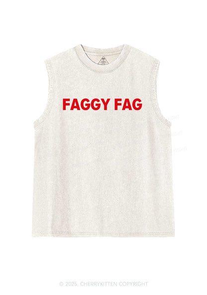 Faggy Fag Pride Y2K Washed Muscle Tank Cherrykitten