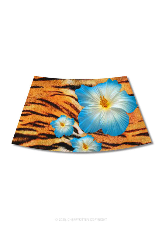 Tiger With Flowers Y2K Print Mini Skirt Cherrykitten
