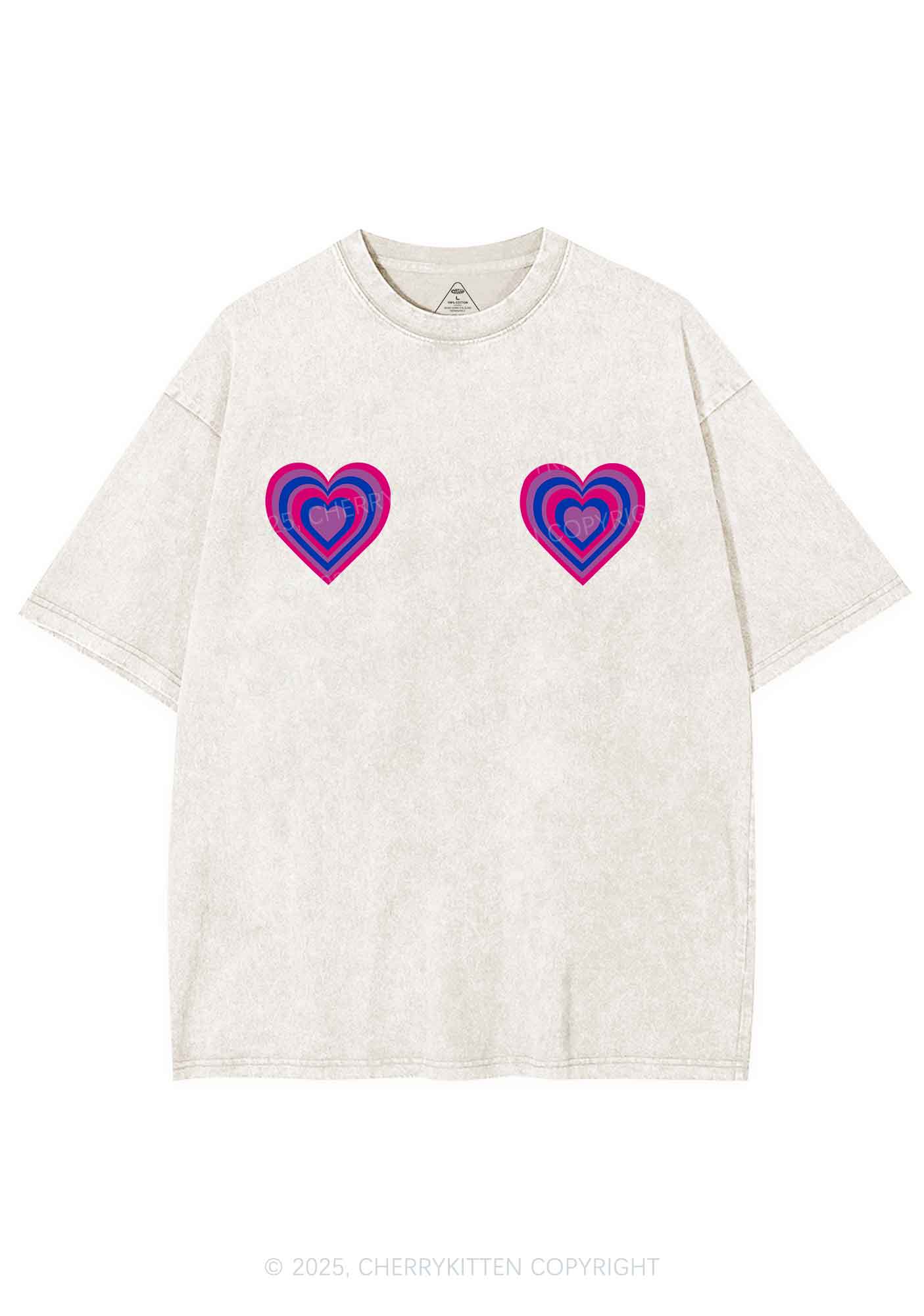 Bisexual Heart Pride Y2K Shirts Washed Tee Cherrykitten