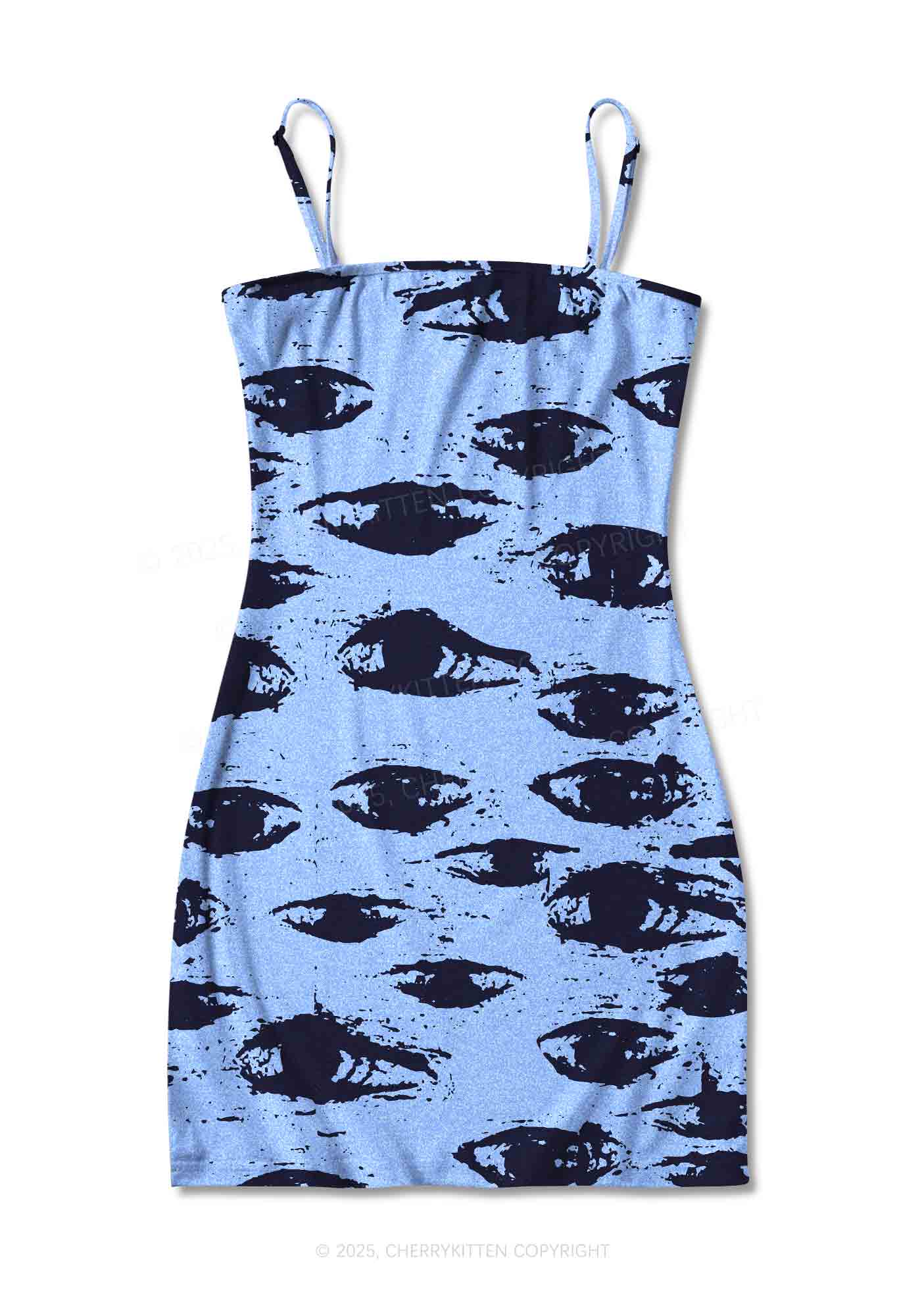 Eyes In The Blue Y2K Print Slip Dress Cherrykitten