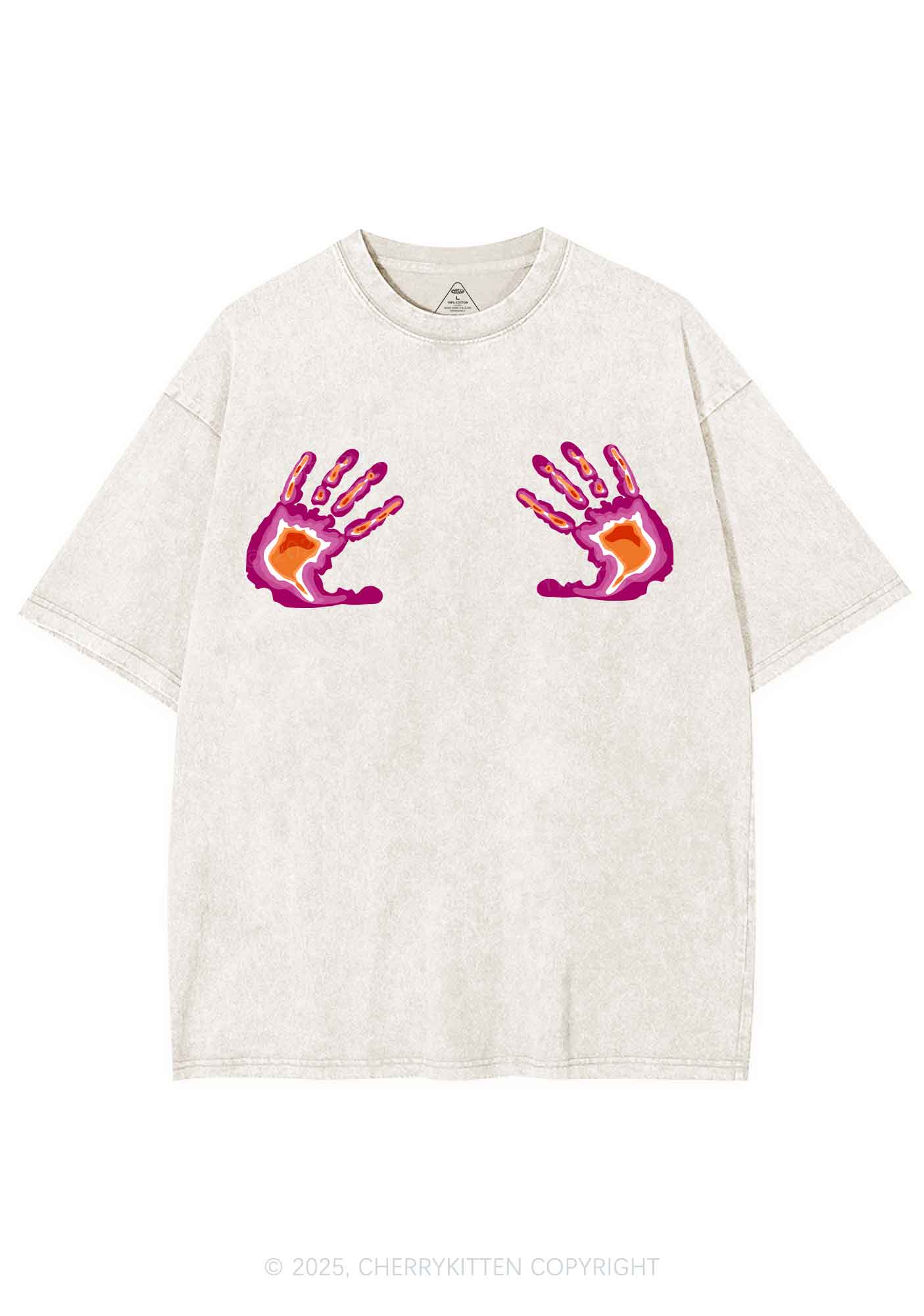 Lesbian Thermal Hands Y2K Shirts Washed Tee Cherrykitten