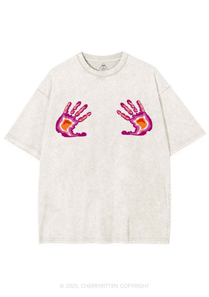 Lesbian Thermal Hands Y2K Shirts Washed Tee Cherrykitten
