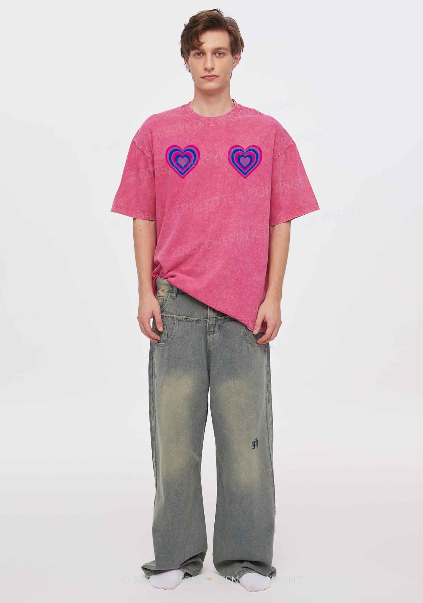 Bisexual Heart Pride Y2K Shirts Washed Tee Cherrykitten