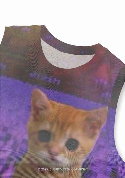 Lavender Kitten Y2K Mesh Muscle Tank Cherrykitten