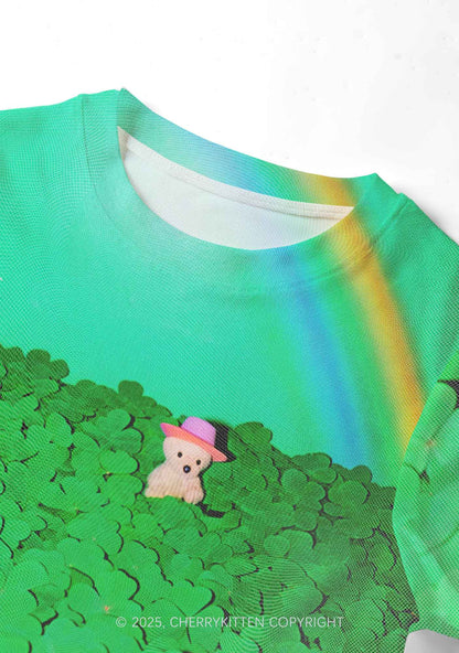 Clover Bear St Patricks Y2K Mesh Crop Top Cherrykitten