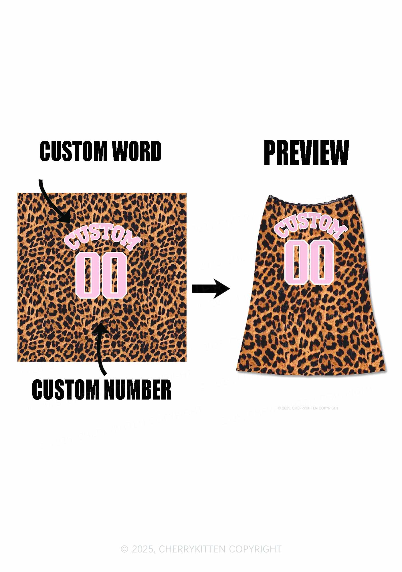 Leopard Custom Text Y2K Print Midi Skirt Cherrykitten