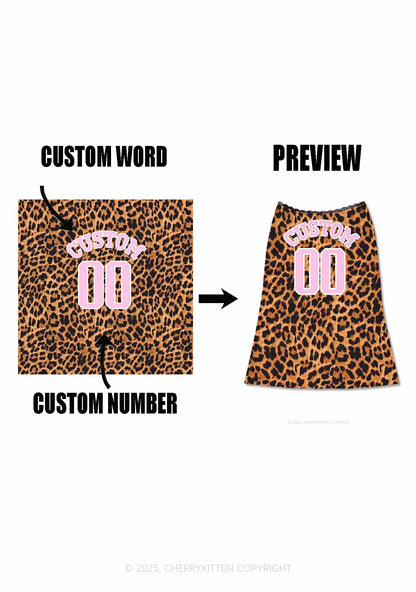Leopard Custom Text Y2K Print Midi Skirt Cherrykitten