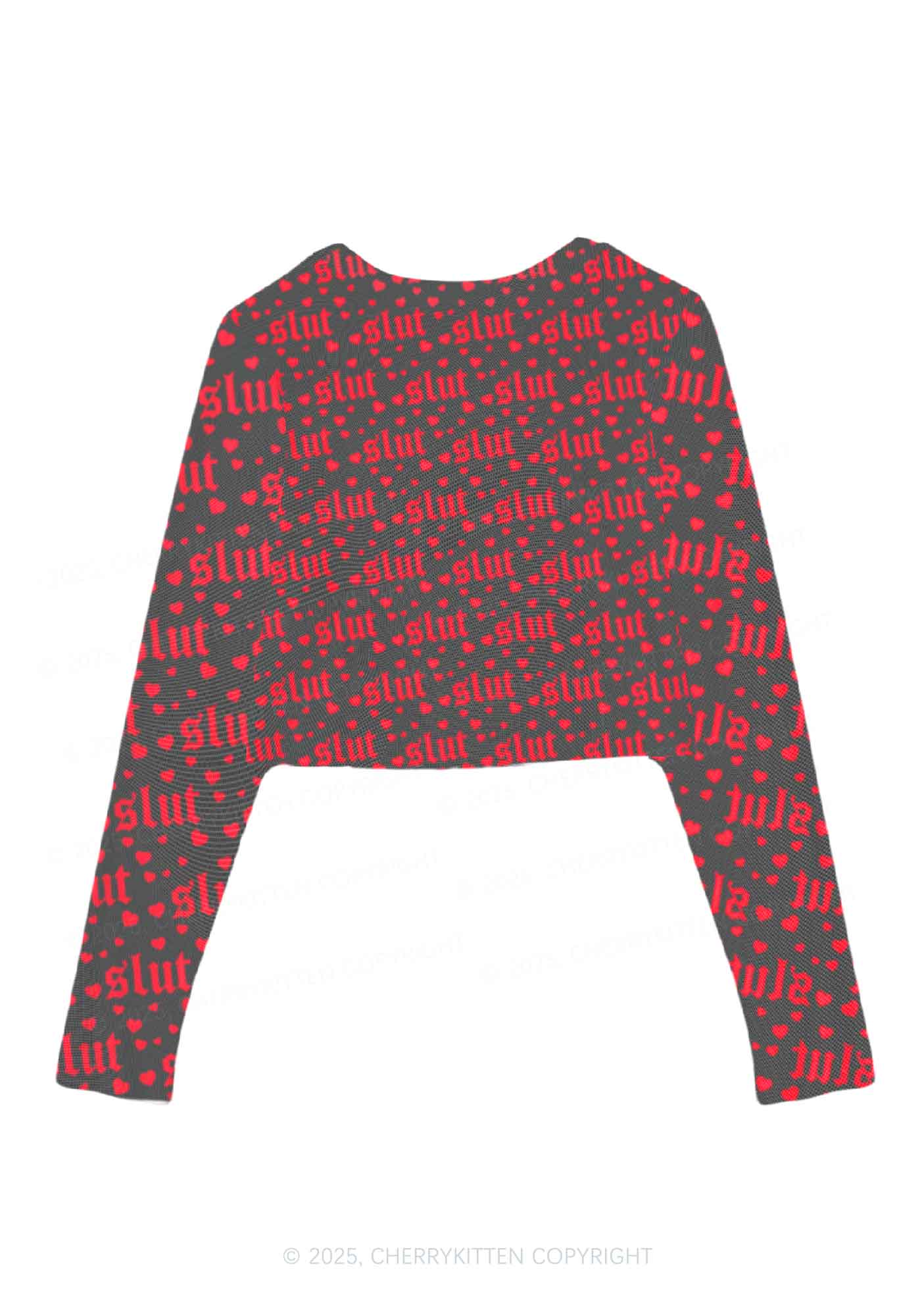 Black Slxt Y2K Mesh Long Sleeve Crop Top Cherrykitten
