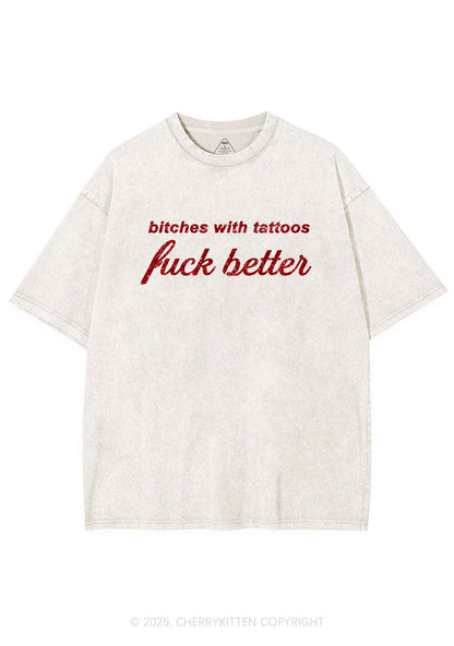 Glitter Bxxches With Tattoos Fxxk Better Y2K Shirts Washed Tee Cherrykitten