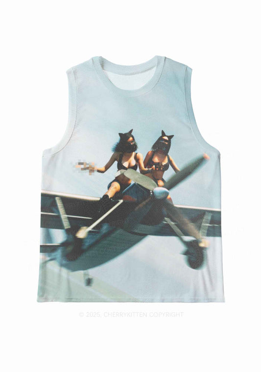 Girls Airplane Race Y2K Mesh Muscle Tank Cherrykitten