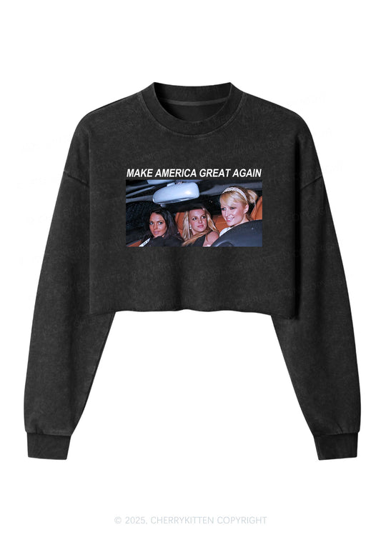 Make America Great Again Y2K Crop Washed Sweatshirts Cherrykitten
