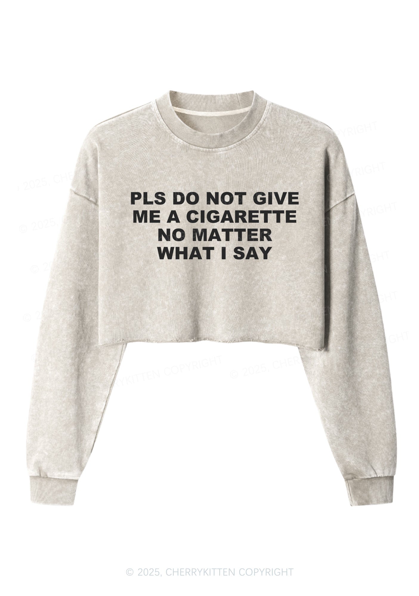 Dont Give Me Cigarette Y2K Crop Washed Sweatshirts Cherrykitten