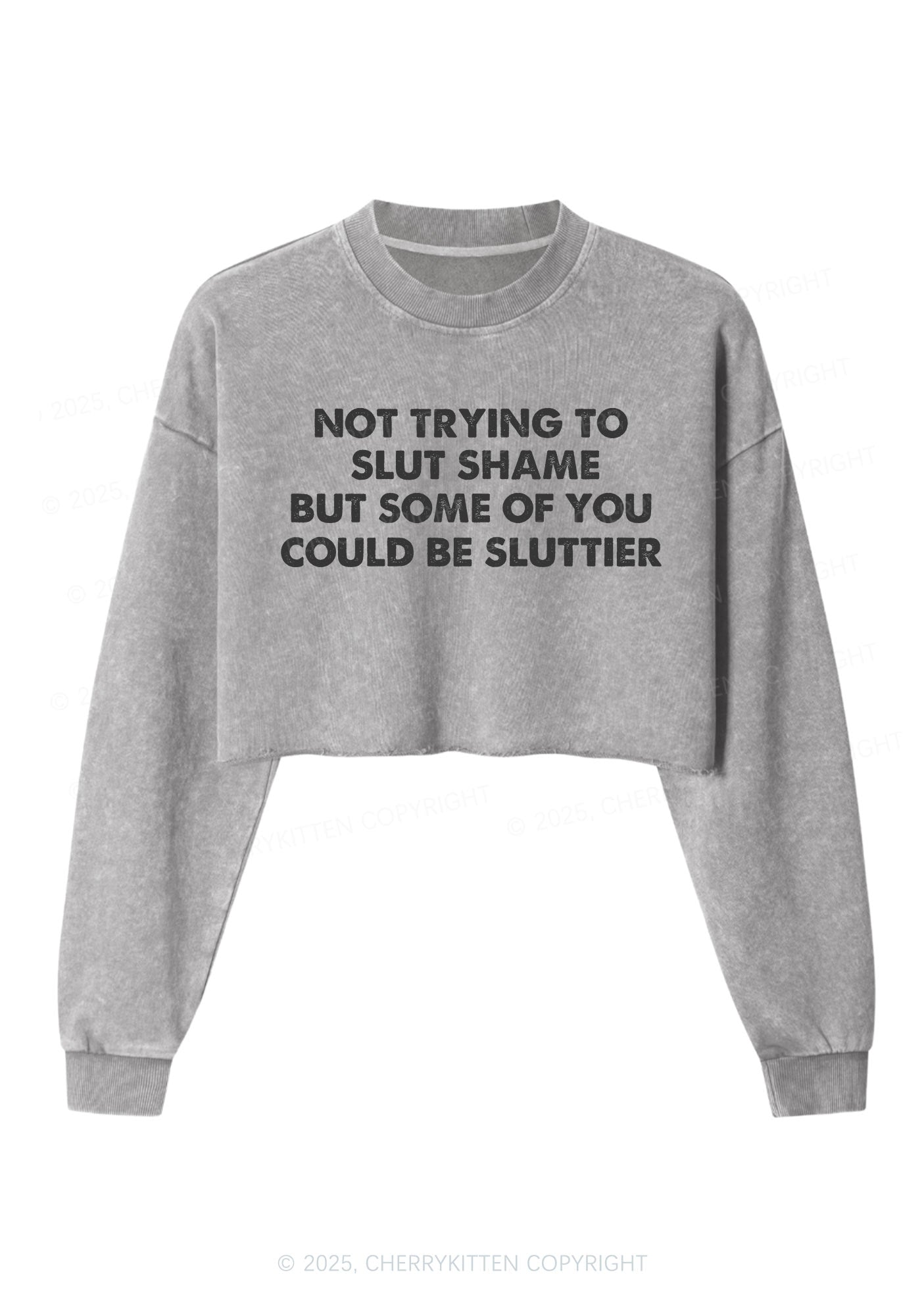 Not Trying To Slxt Shame Y2K Crop Washed Sweatshirts Cherrykitten