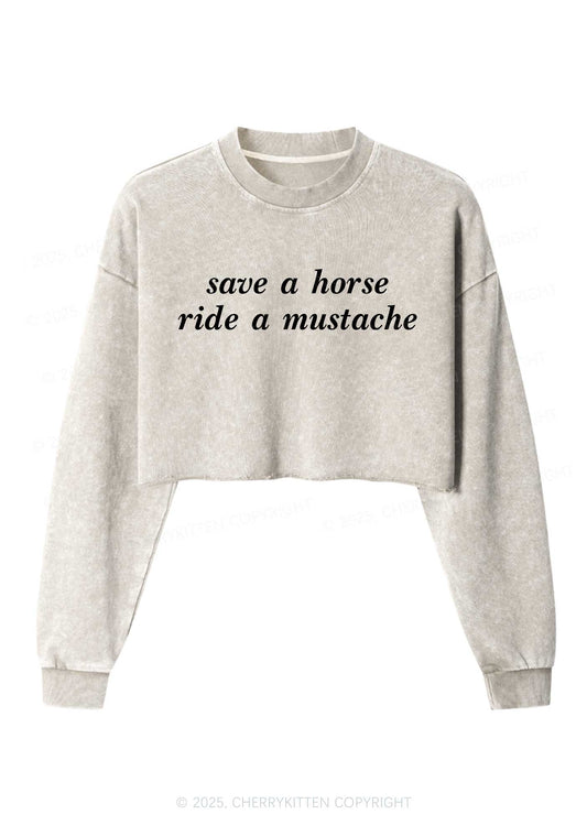 Ride A Mustache Y2K Crop Washed Sweatshirts Cherrykitten
