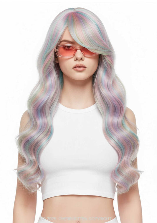 Long Curly Rainbow Hair Y2K Full Wigs Cherrykitten