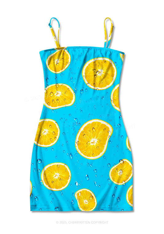 Yellow Lemon Y2K Print Slip Dress Cherrykitten