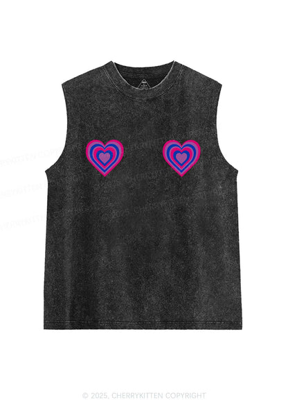 Bisexual Heart Pride Y2K Washed Muscle Tank Cherrykitten