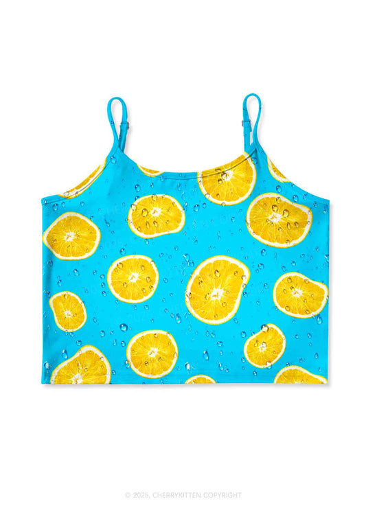 Yellow Lemon Y2K Print Cami Crop Top Cherrykitten
