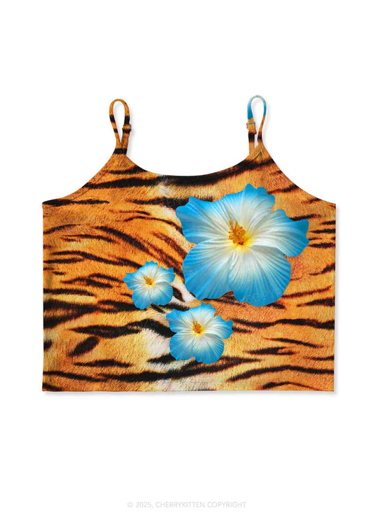 Tiger With Flowers Y2K Print Cami Crop Top Cherrykitten