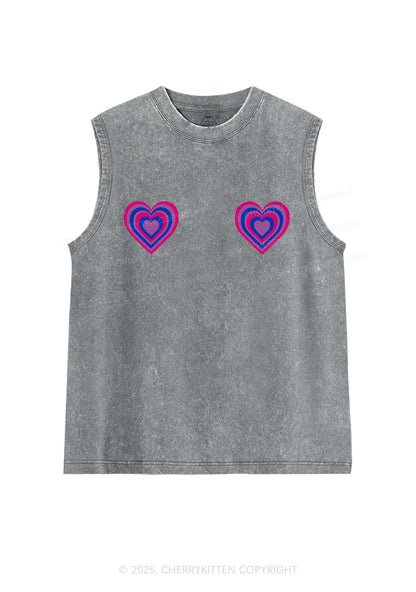 Bisexual Heart Pride Y2K Washed Muscle Tank Cherrykitten