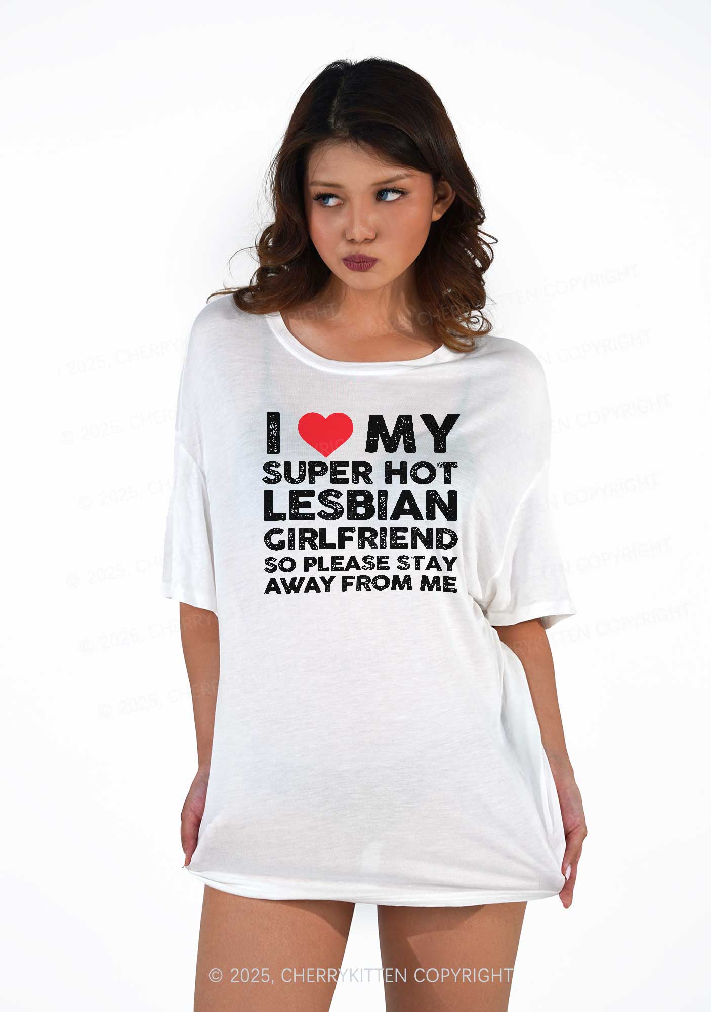 I Love My Hot GF Pride Y2K Sheer Boyfriend Tee Cherrykitten