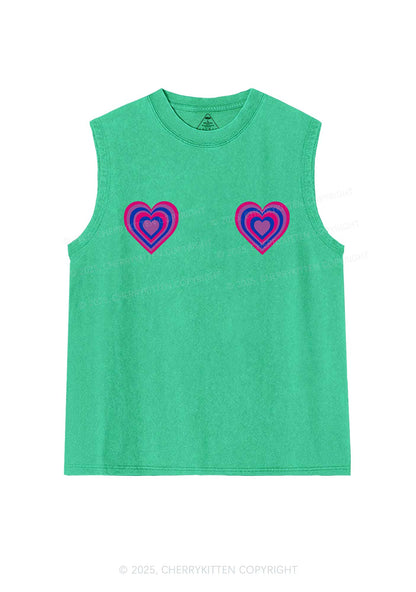Bisexual Heart Pride Y2K Washed Muscle Tank Cherrykitten