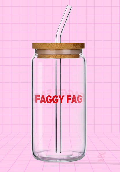 Faggy Fag Pride Y2K Printed Glass Cup Cherrykitten