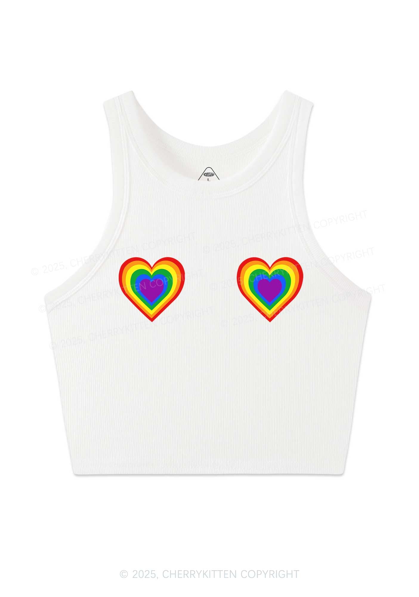 Rainbow Heart Pride Y2K Crop Tank Top Cherrykitten