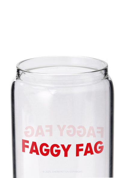 Faggy Fag Pride Y2K Printed Glass Cup Cherrykitten
