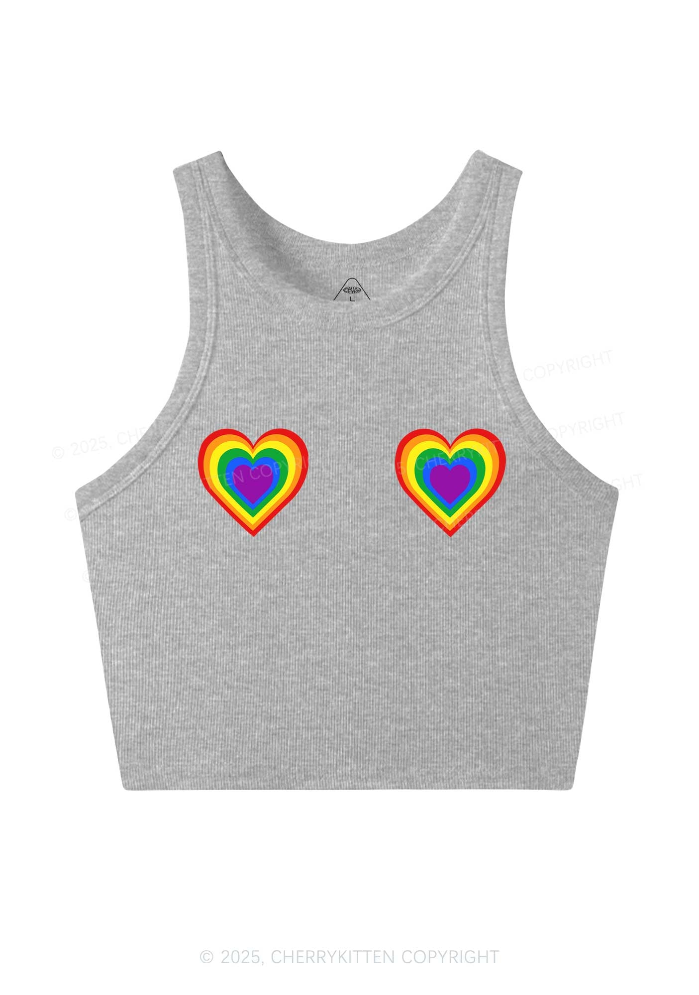 Rainbow Heart Pride Y2K Crop Tank Top Cherrykitten