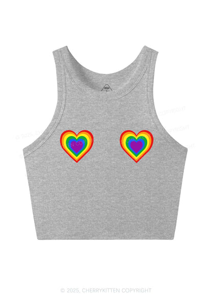 Rainbow Heart Pride Y2K Crop Tank Top Cherrykitten