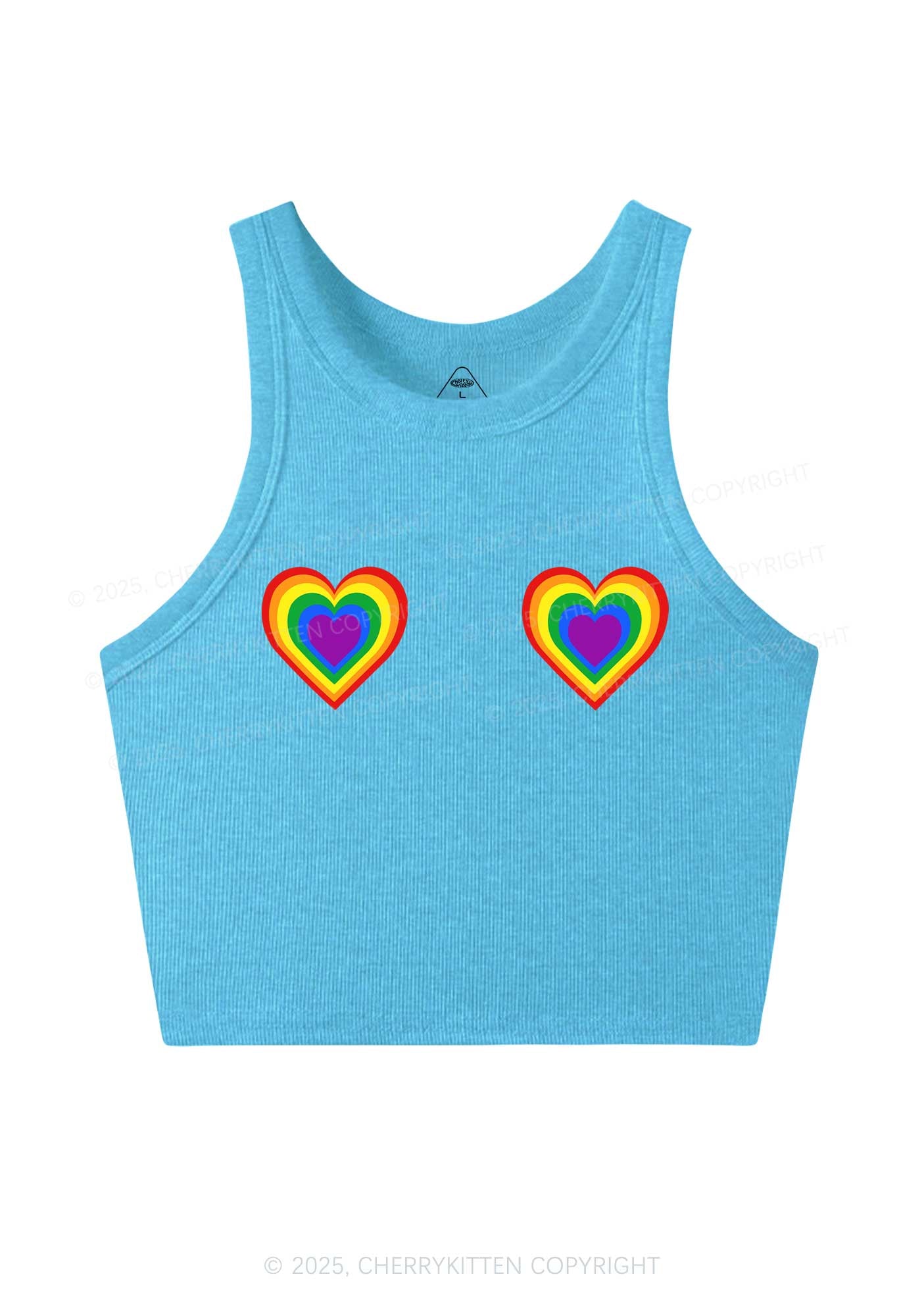 Rainbow Heart Pride Y2K Crop Tank Top Cherrykitten