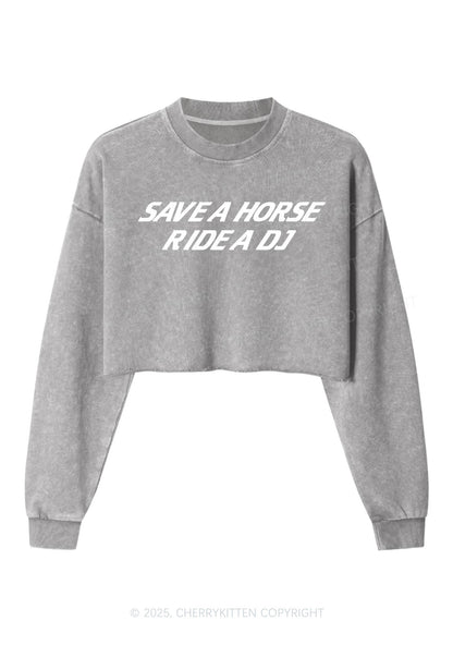 Ride A DJ Y2K Crop Washed Sweatshirts Cherrykitten