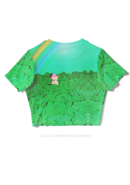Clover Bear St Patricks Y2K Mesh Crop Top Cherrykitten