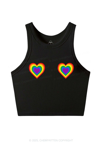 Rainbow Heart Pride Y2K Crop Tank Top Cherrykitten