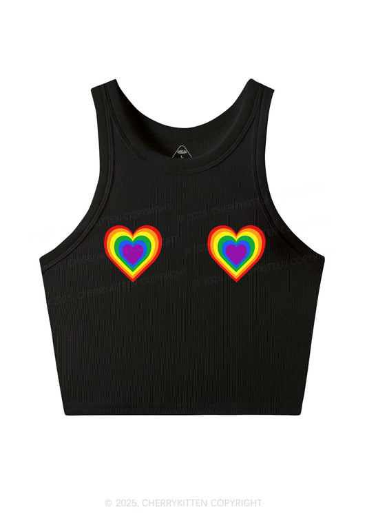 Rainbow Heart Pride Y2K Crop Tank Top Cherrykitten