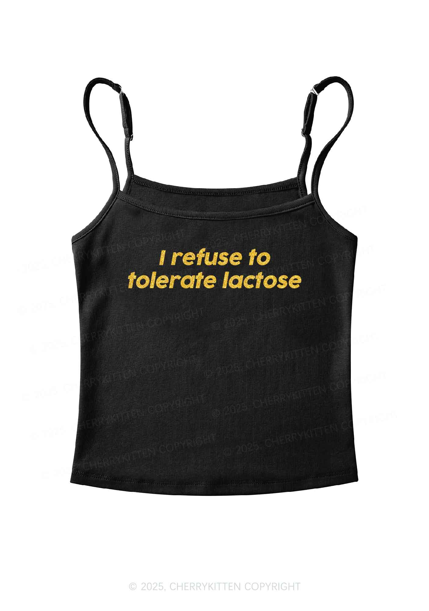 Glitter Refuse To Tolerate Lactose Y2K Spaghetti Strap Cami Cherrykitten
