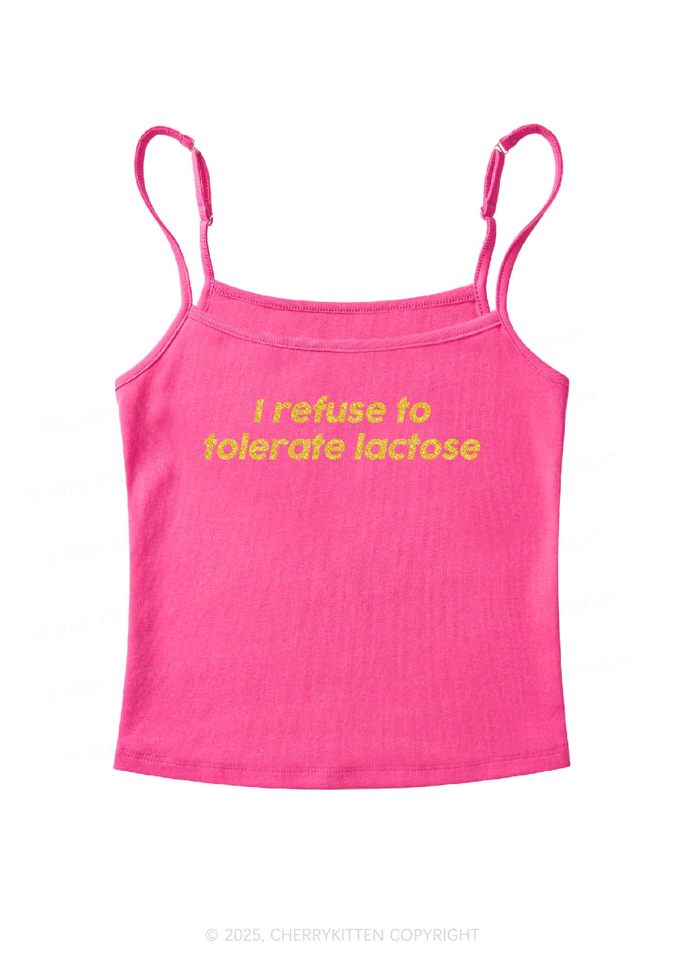 Glitter Refuse To Tolerate Lactose Y2K Spaghetti Strap Cami Cherrykitten