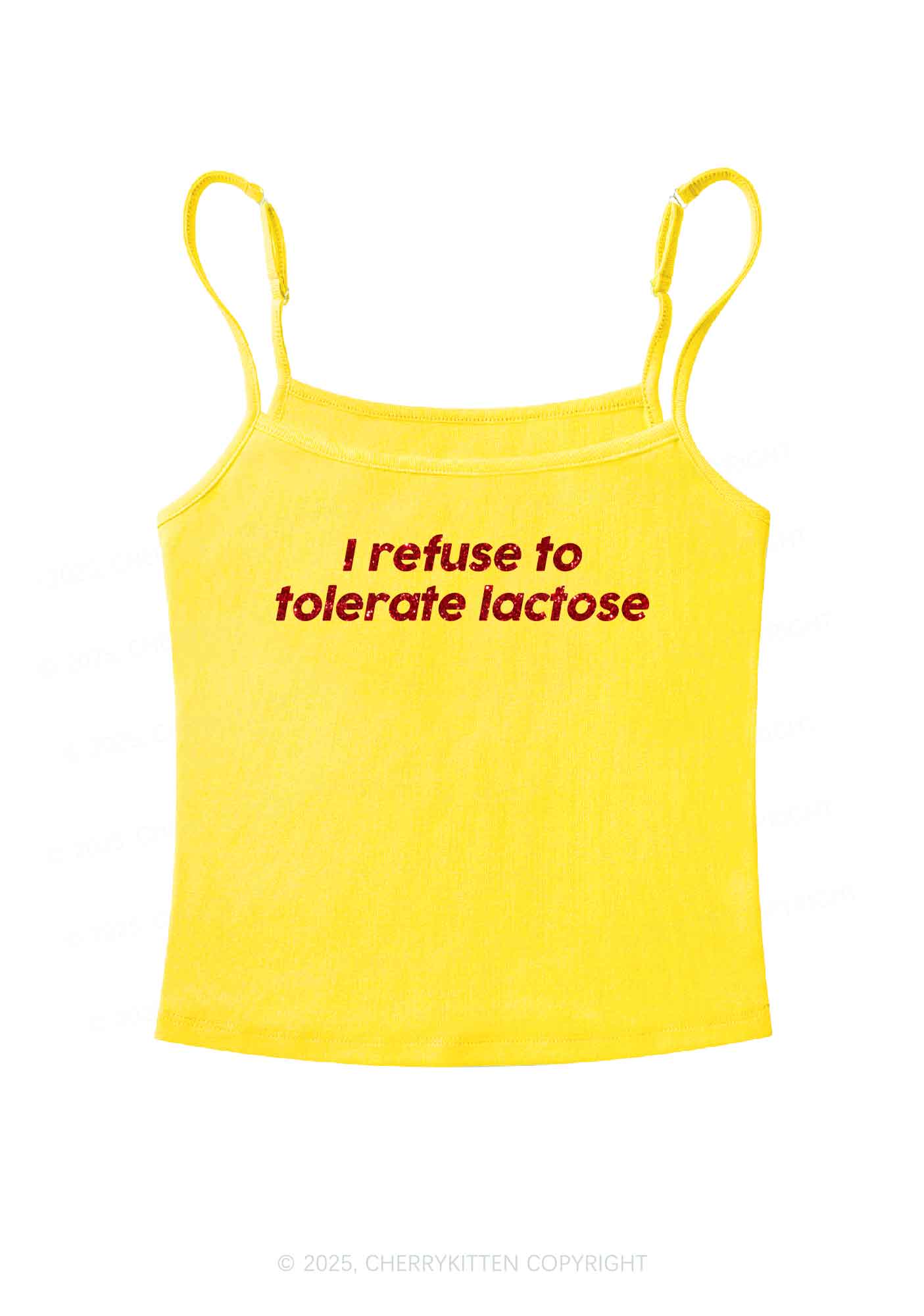 Glitter Refuse To Tolerate Lactose Y2K Spaghetti Strap Cami Cherrykitten