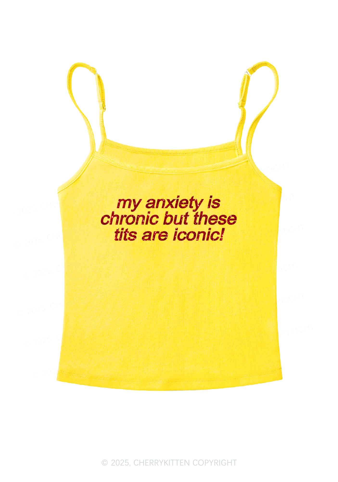 Glitter My Anxiety Is Chronic Y2K Spaghetti Strap Cami Cherrykitten