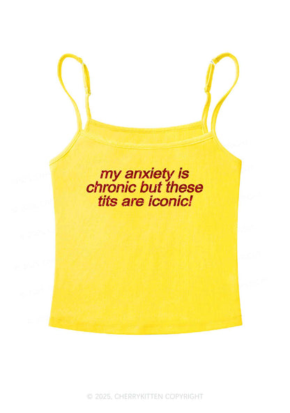 Glitter My Anxiety Is Chronic Y2K Spaghetti Strap Cami Cherrykitten