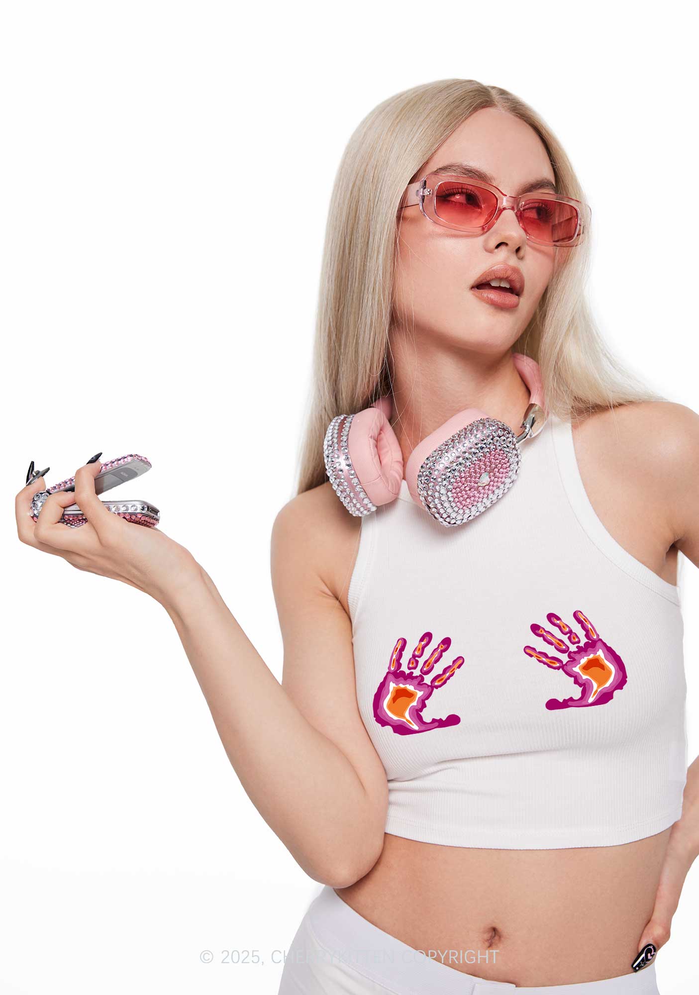 Lesbian Thermal Hands Y2K Crop Tank Top Cherrykitten